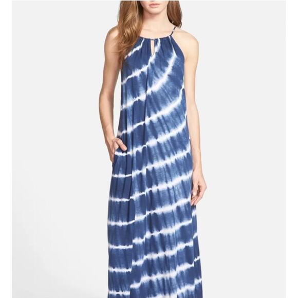 VELVET by Graham & Spencer | Lightweight Blue Tie Dye Maxi Dress | Size Medium - Picture 1 of 7